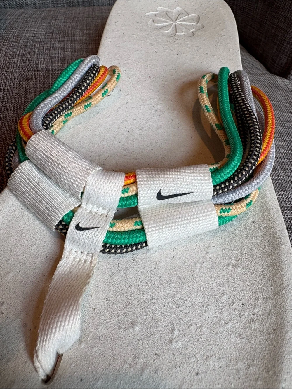 Nike Mens SZ. 12 White Flip-Flops with Coral Sole and Multicolor Straps
